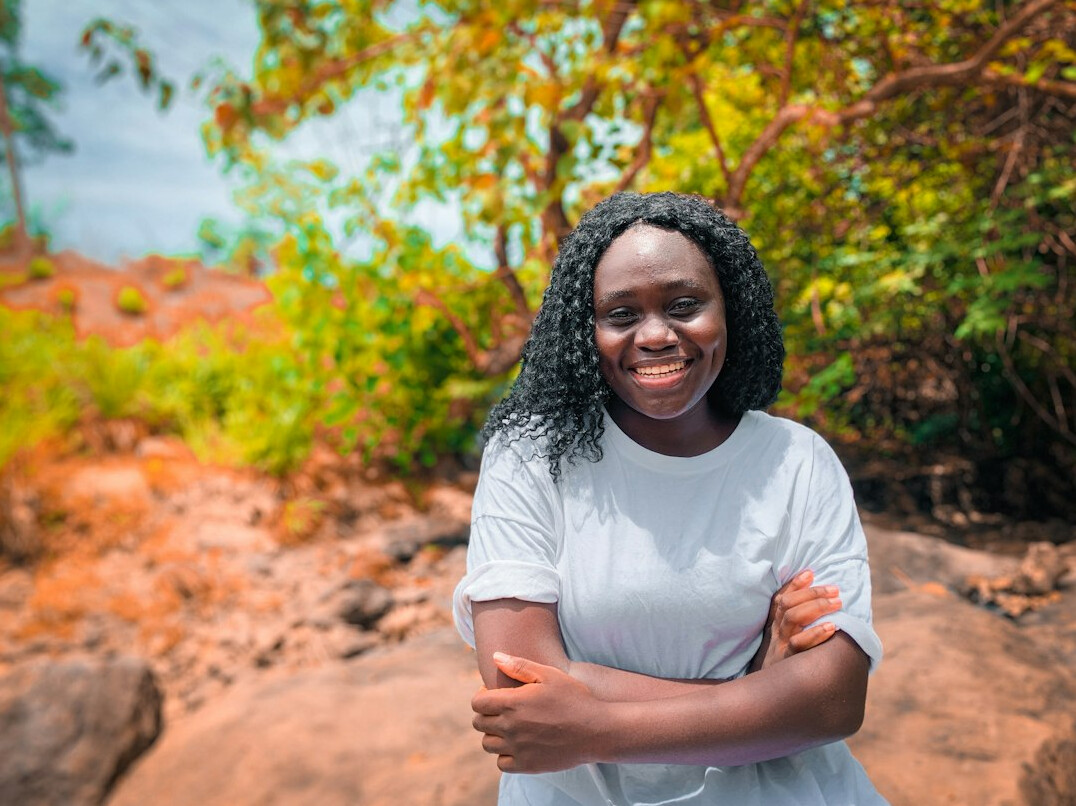 healthy person smiling in nature